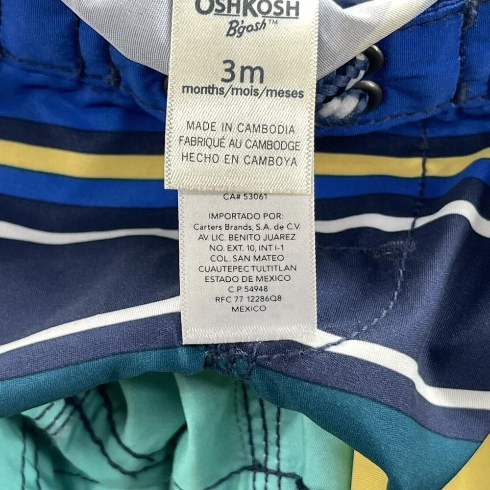 Oshkosh B'gosh Swim Trunks Baby Boys Size 3 Months‎ Blue Striped Swim Shorts 3M